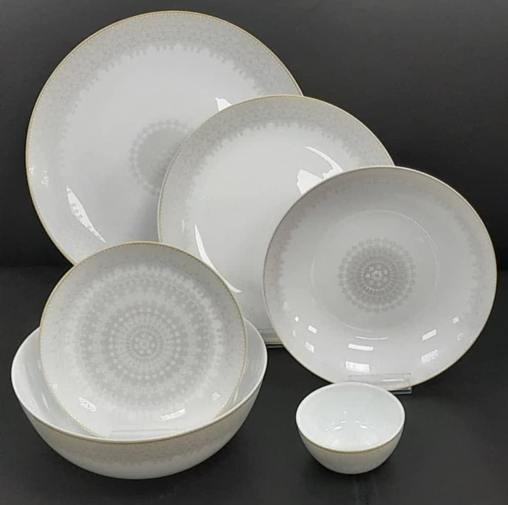 سرویس غذاخوری 6 نفره، جنس آرکوپال، طرح شایا خاکستری، مدل دینو، برند مقصود