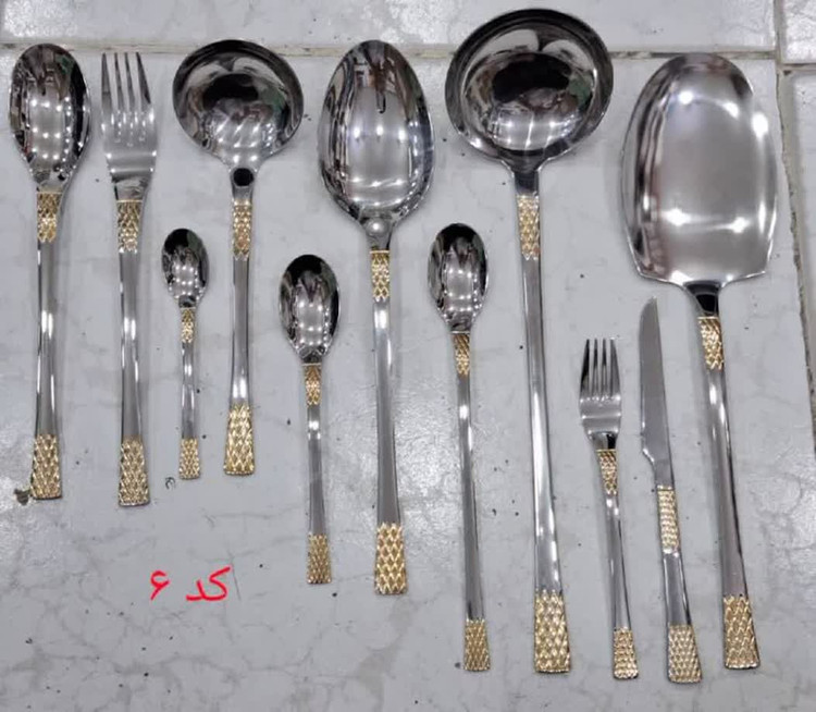 سرویس قاشق 120 پارچه دهانه اروپایی استیل طلا