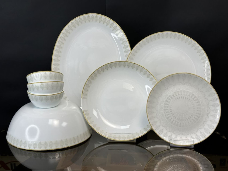 سرویس غذا خوری 26 پارچه طرح چینی نسترن عسلی و فیروزه