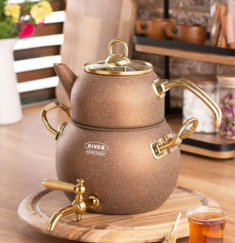 کتری قوری شیردار گرانیتی ریور رنگ شکلاتی