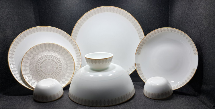 سرویس غذا خوری 26 پارچه طرح چینی نسترن عسلی و فیروزه