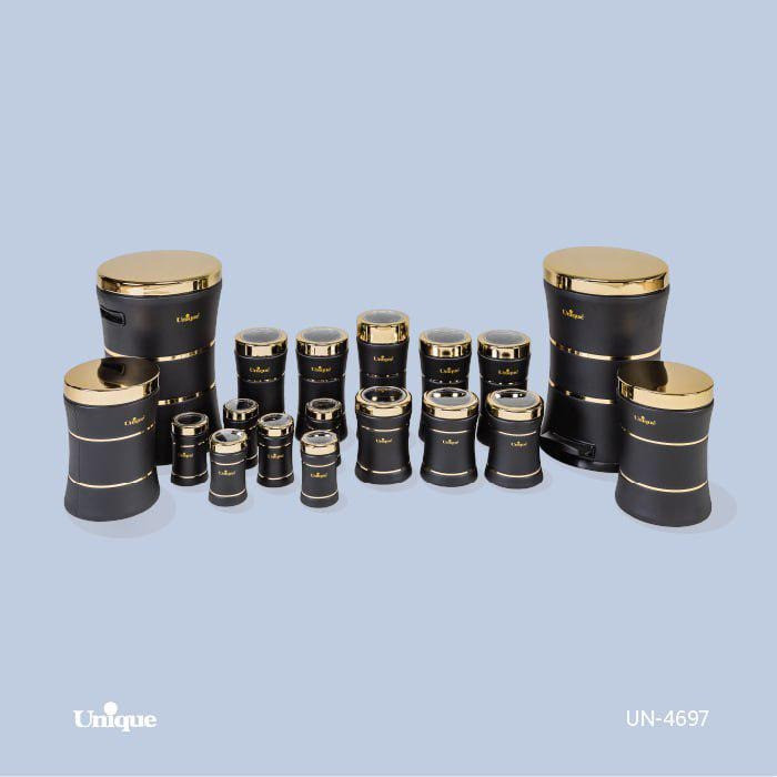 ست آشپزخانه 18 پارچه کمرباریک مشکی مات درب طلایی کد : 4697