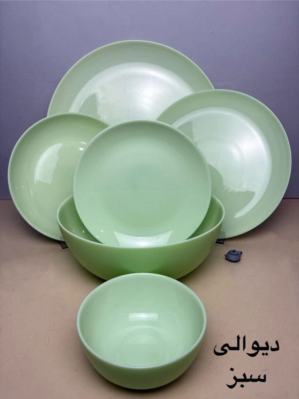 سرویس غذاخوری آرکوپال 26 پارچه گرد سبز گلدن اپال
