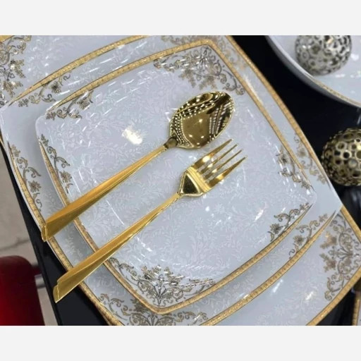 سرویس غذا خوری چینی پردیس ۱۰۵ پارچه ۱۲ نفره گل طلایی