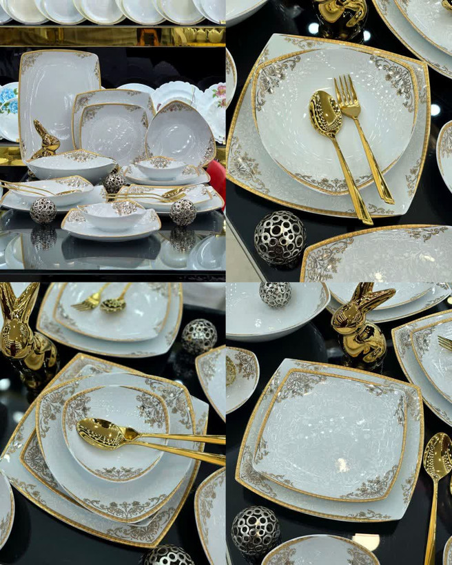 سرویس غذا خوری چینی پردیس ۱۰۵ پارچه ۱۲ نفره گل طلایی