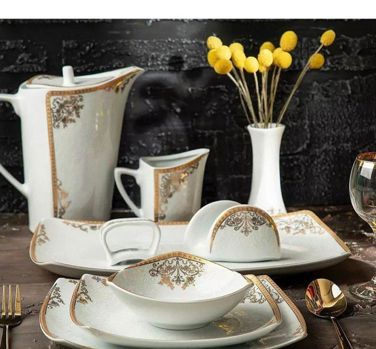 سرویس غذا خوری چینی پردیس ۱۰۵ پارچه ۱۲ نفره گل طلایی