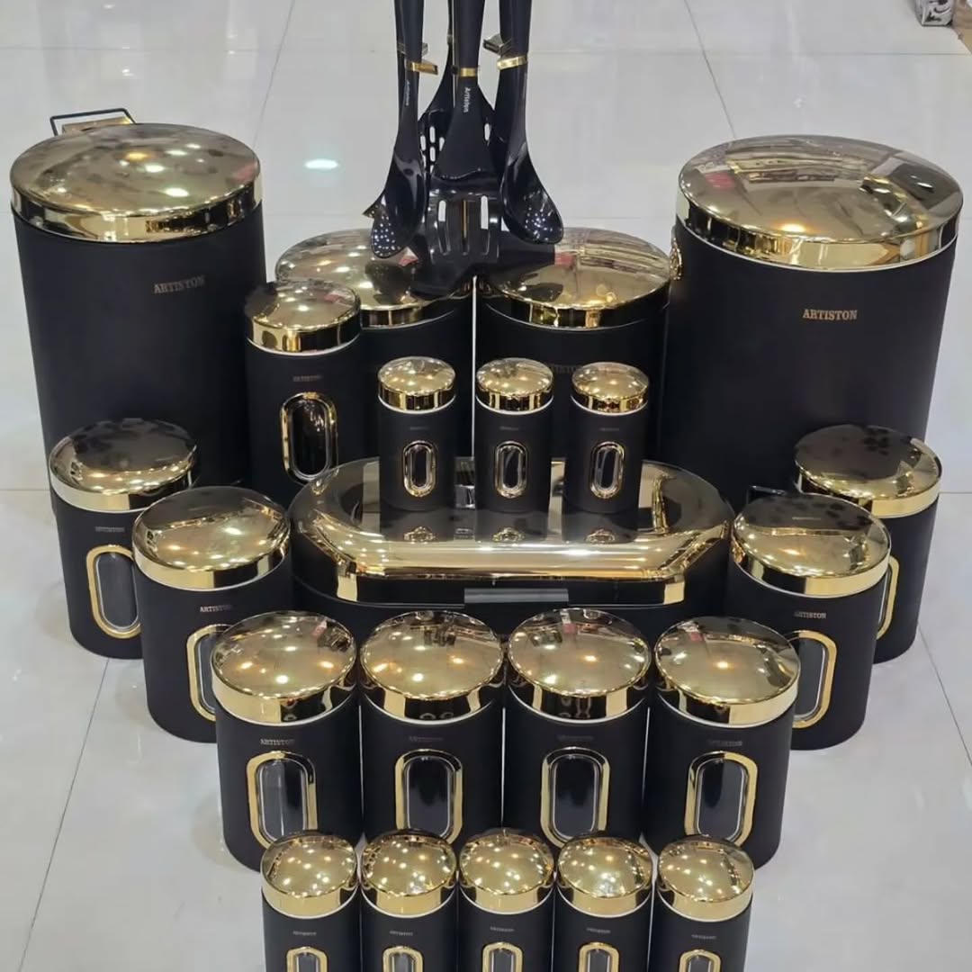 سرویس آشپزخانه آرتیستون  29 پارچه مشکی درب فلزی طلایی