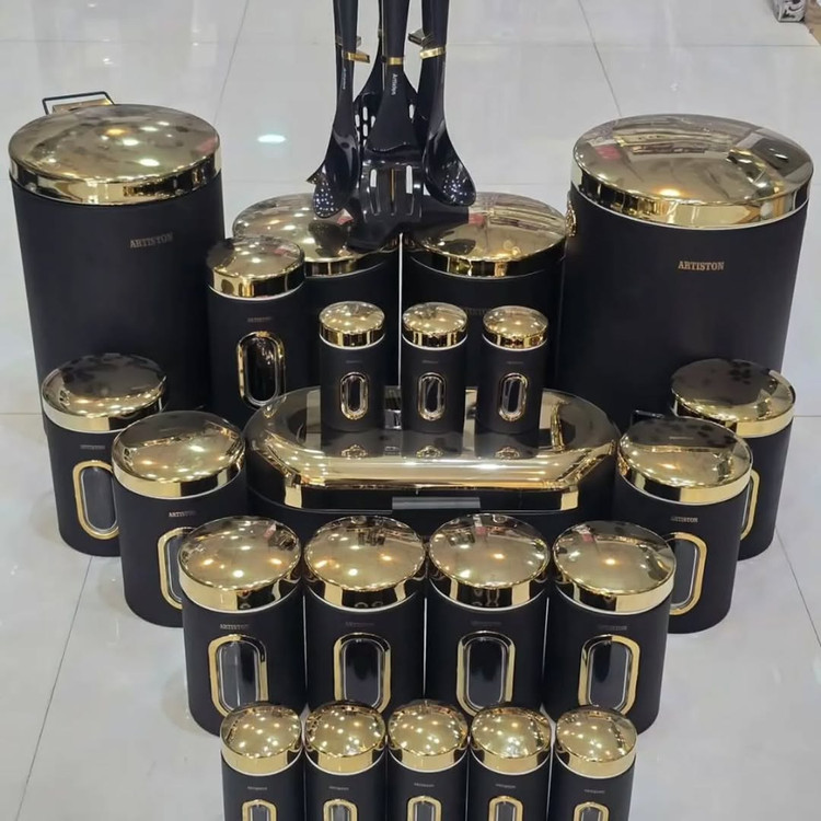 سرویس آشپزخانه آرتیستون 29 پارچه مشکی درب فلزی طلایی