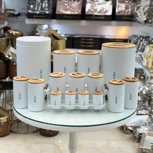 سرویس آشپزخانه ی یونیک ۱۶ پارچه سنباده ای درب چوبی ۸۰۰۴ جدید کد رنگ سفید