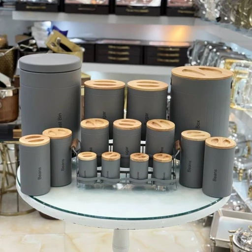 سرویس آشپزخانه ی یونیک ۱۶ پارچه سنباده ای درب چوبی کد ۸۰۰۸ جدید  رنگ طوسی