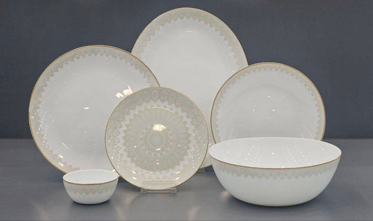 سرویس غذا خوری 26 پارچه طرح چینی نسترن عسلی و فیروزه
