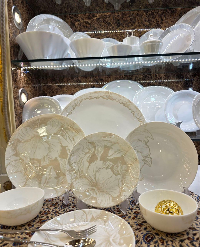 سرویس آرکوپال ۱۲نفره ترکیب فلاور عسلی با گرد شامپاین ✨️🥰