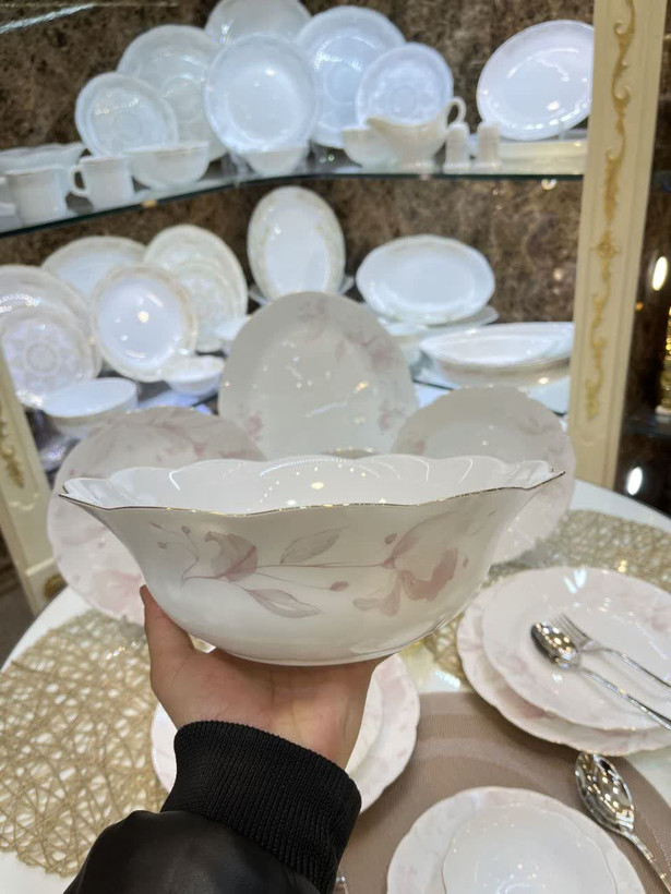 سرویس ۲۶ پارچه آرکوپال دلارام صورتی لبه طلایی نیلوفری
