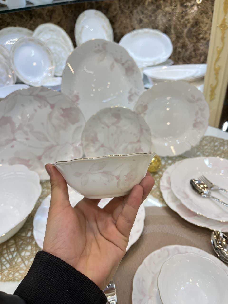 سرویس ۲۶ پارچه  آرکوپال دلارام صورتی لبه طلایی نیلوفری