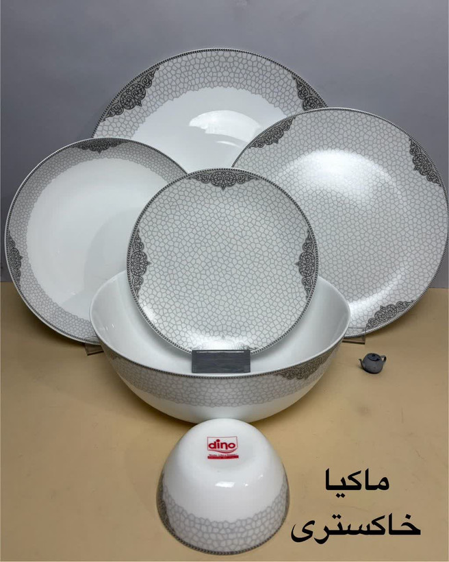 سرویس غذا خوری 26 پارچه طرح چینی دینو ماکارانی خاکستری